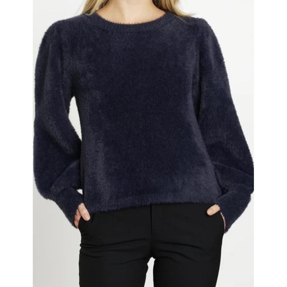 DRA Los Angeles Womens Franco Plush Pullover Sweater Puffy Bishop Sleeve Black M
